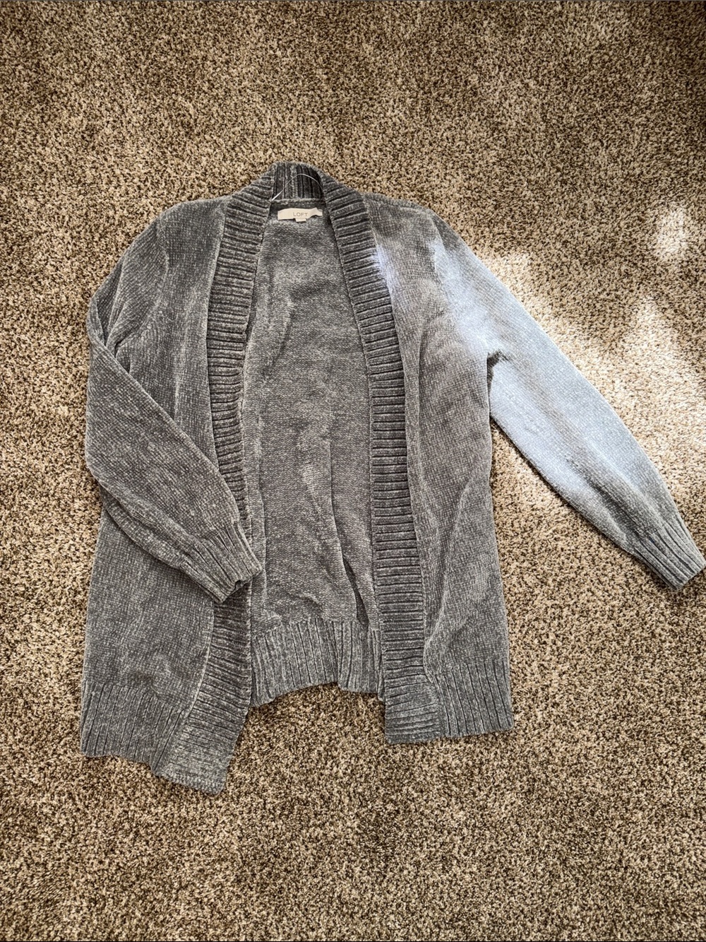 LOFT Gray Open-Front Ribbed Cardigan